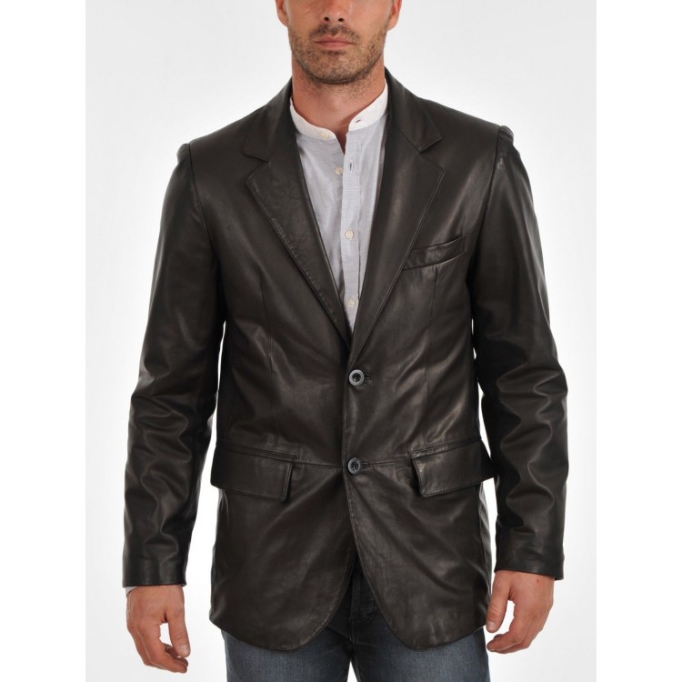 Leather Gallery Mens Black 2 Button Leather Blazer