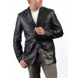 Men's Trendy Black Leather Blazer