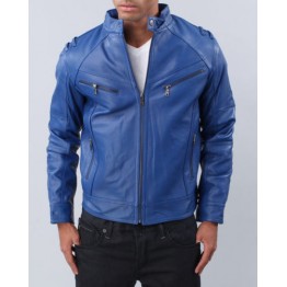 Mens Designer Soft Lambskin Blue Leather Jacket