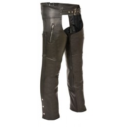 Mens Side Pockets Black Leather Chaps for Motorcycle Riding