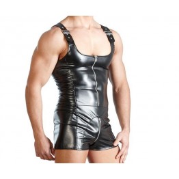 Pure High Quality Black Leather Romper for Men