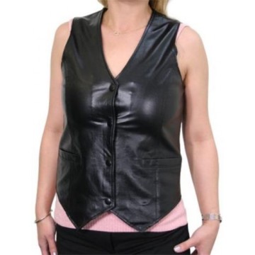 Classic Womens Custom Leather Black Motorcycle Vest