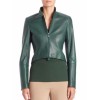 Long Sleeves Real Womens Designer Green Leather Jacket