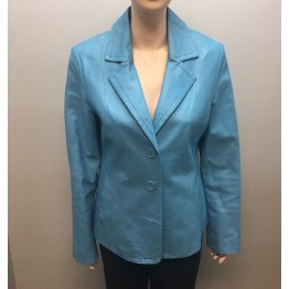 Womens Light Blue Blazer Style Leather Jacket