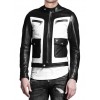 Mens Genuine Lambskin Black and White Sport Leather Jacket
