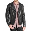 Modern Mens Black Leather Jacket with Notch Collar