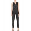 Ready to Wear Simple Fitted Womens Black Leather Jumpsuit