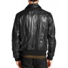 Black Bomber Leather Jacket with Zip Chest Pockets