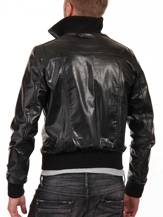 Black Leather Jacket Mens Motorcycle Bomber