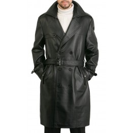 Classic Men's Genuine Leather Trench Coat