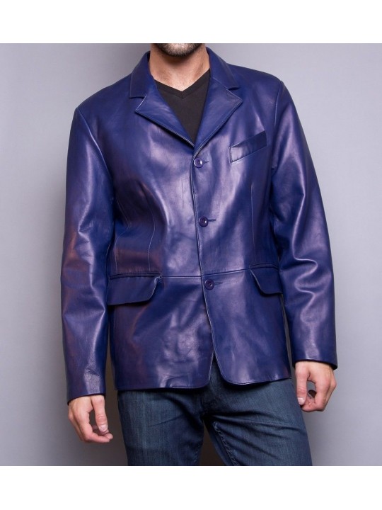 Classic Style Mens Blue Leather Jacket Blazer