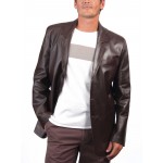Coat Style Mens Dark Brown Leather Blazer