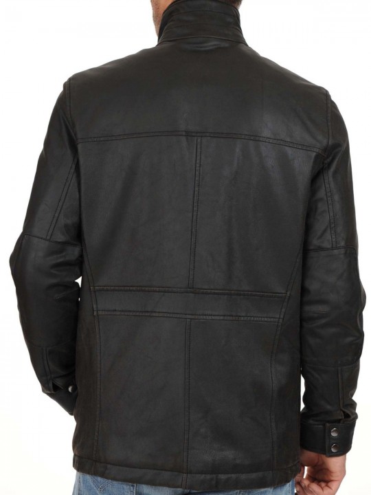 Elegant Black Mens Leather Top Coat