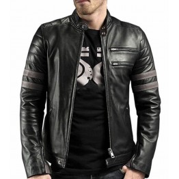 Genuine Black Fitted Motorbike Jacket for Men