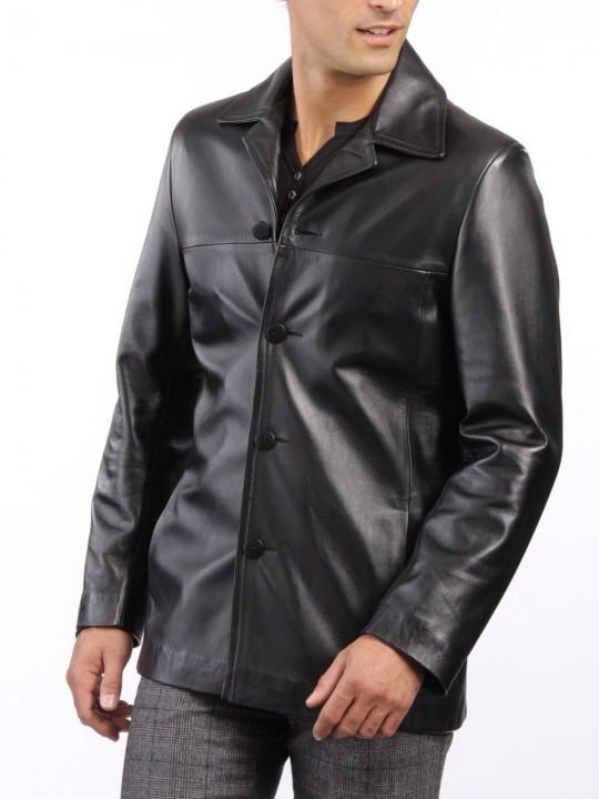 High Quality Soft Lambskin Mens Black Leather shirt