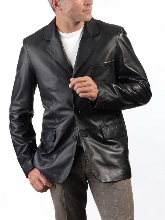 Mens Trendy Black Leather Blazer