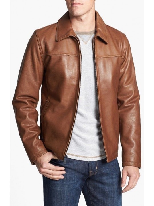 Mens Genuine Slim Fit Brown Leather Jacket