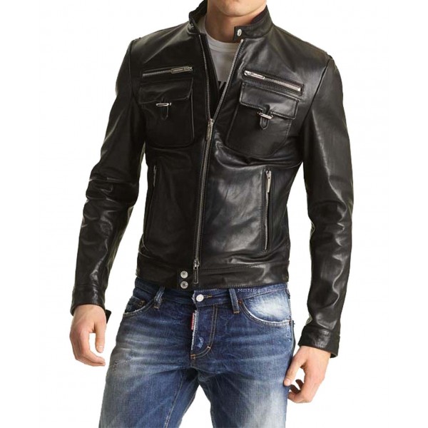 Mens Slim Fit Leather Motorcycle Jacket
