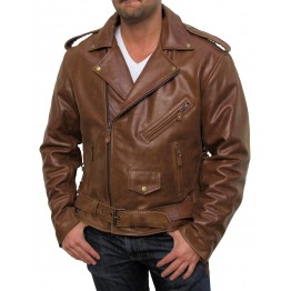 Mens Stylish Brown Leather Motorcycle Jacket