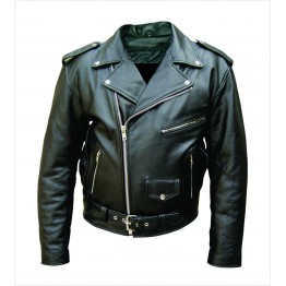 Mens Vintage Black Leather Bike Jacket