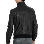 Simple Fitted Bomber Style Black Leather Jacket for Men