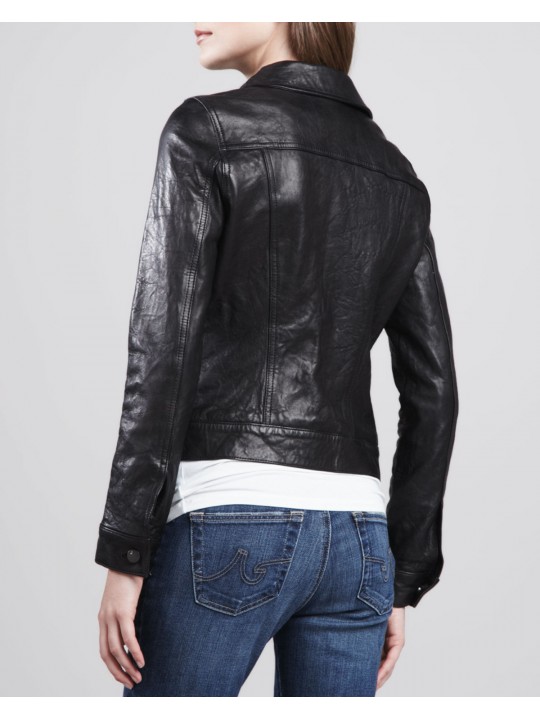 Stylish Moto Black Leather Jacket For Women