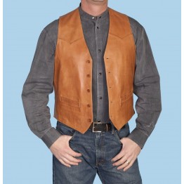 Vintage Style Mens Tan Brown Leather Vest