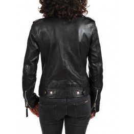 Classic Ladies Black Leather Motorcycle Jacket