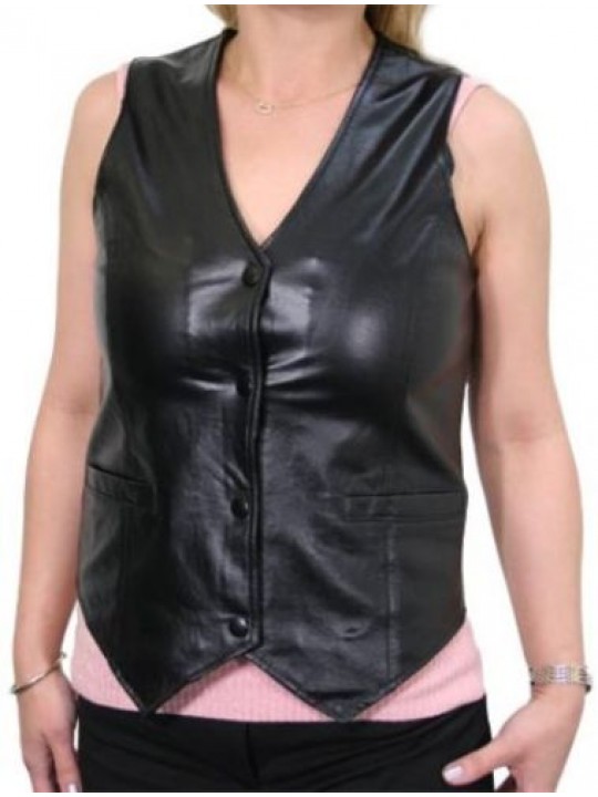 Classic Womens Custom Leather Black Motorcycle Vest
