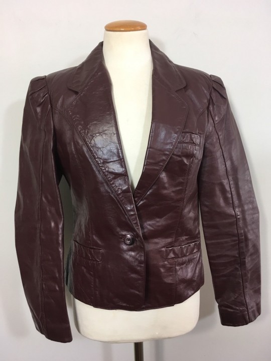 Vintage Brown Leather Blazer for Womens