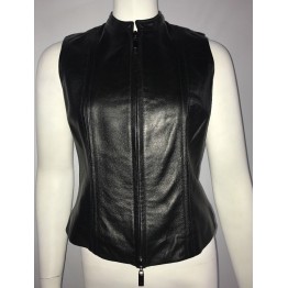 Ladies Best Zippered Black Leather Motorcycle Vest