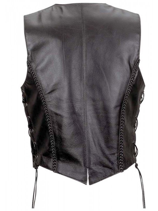 Ladies Sleeveless Black Leather Motorcycle Vest