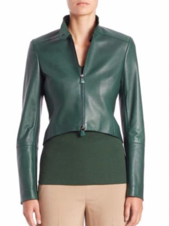 Long Sleeves Real Womens Designer Green Leather Jacket