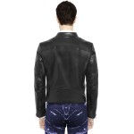 Mens Regular Fitted Black Leather Motorcycle Jacket