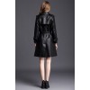 New Belted Double Breasted Black Leather Trench Coat for Women