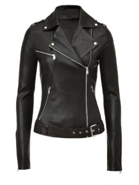 Real Iconic Womens Black Leather Moto Jacket Sale