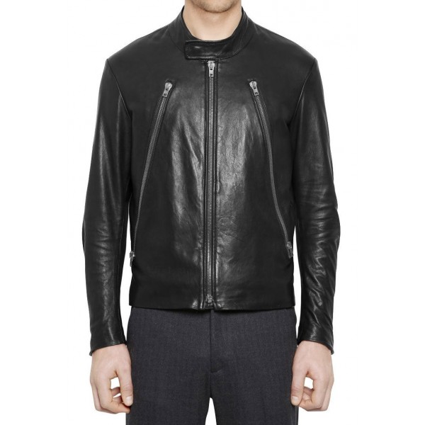 Retro Style Black Moto Leather Riding Jacket for Men