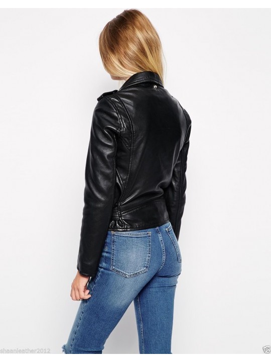 Soft Designer Black Leather Womens Motorcycle Jacket