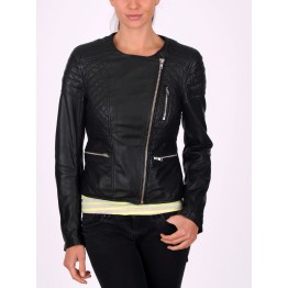 Stylish Affordable Black Leather Quilted Jacket for Womens