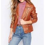 Stylish Womens Genuine Lambskin Brown Leather Motorcycle Jacket