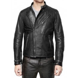 Vintage Black Leather Motorbike Jacket for Men