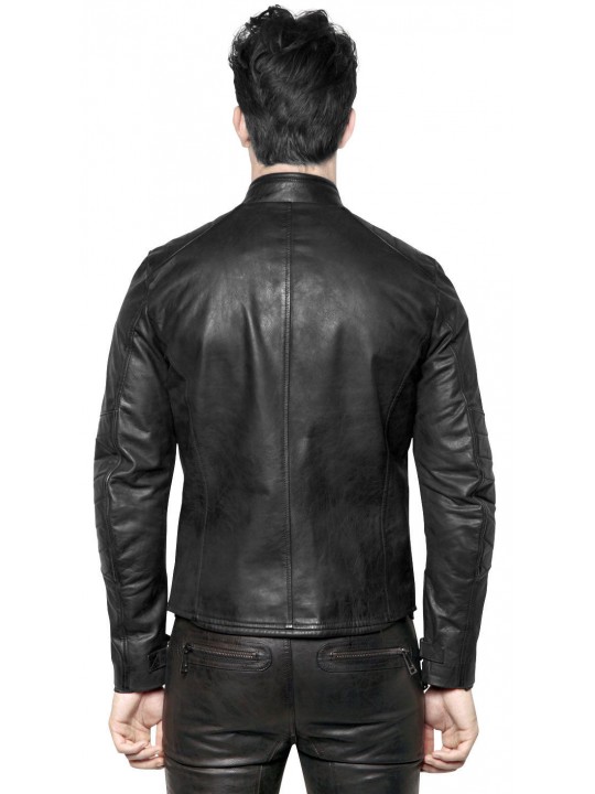 Vintage Black Leather Motorbike Jacket for Men