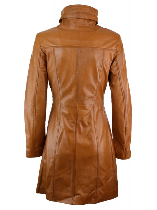 Vintage Tan Brown Real Leather Coat for Ladies