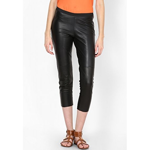 Womens Classic Black Leather Capri Pant