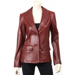 Womens Classic Burgundy Leather Blazer Jacket