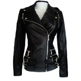 Womens Custom Black Leather Outerwear Riding Jacket