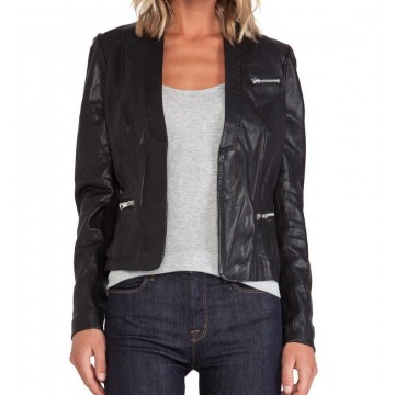 Womens Genuine Soft Lambskin Black Leather Slim Fit Blazer