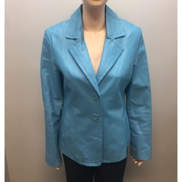 Womens Light Blue Blazer Style Leather Jacket