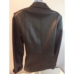 Womens Vintage Button Front Black Leather Jacket Blazer