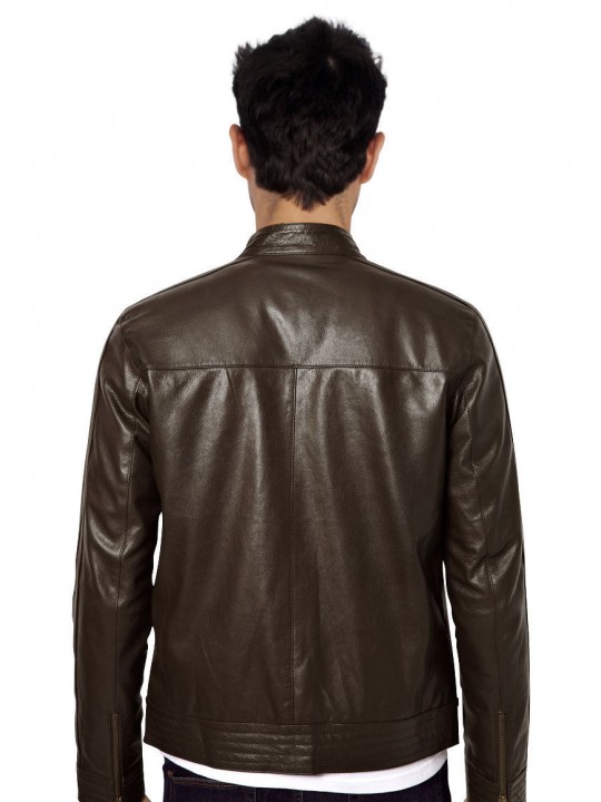 Branded Pure Lambskin Dark Brown Leather Jacket for Mens